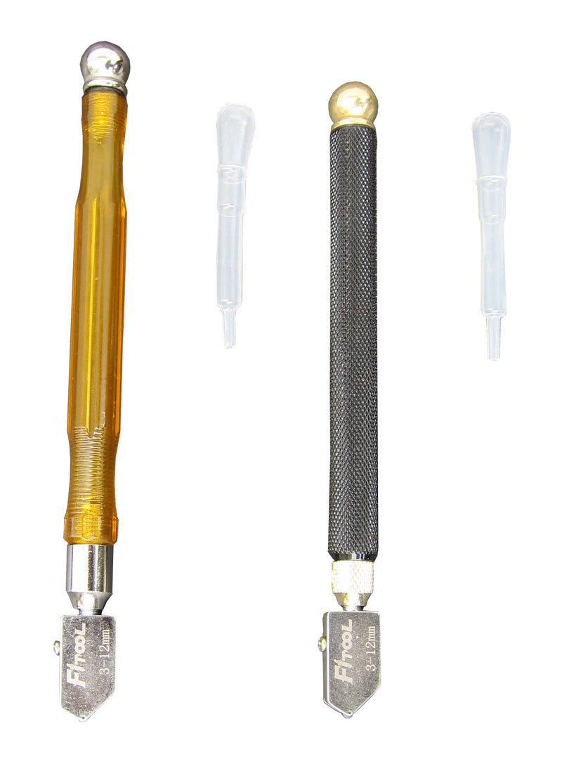 FITOOL 2Piece Glass Cutter 3mm-12mm, Self-Oiling Tungsten Carbide Glass Cutter, Professional Glass and Mirror Scoring Tool, Mosaic/Tiles/Mirror Glass Cutting Tool 2-Pack(Carbon Fiber + Metal) - Image 1